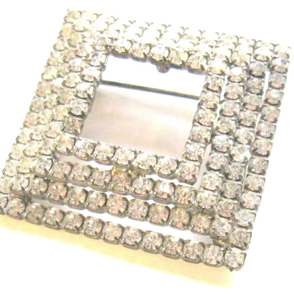 Vintage Art Deco Square Pave Rhinestone Brooch Pin